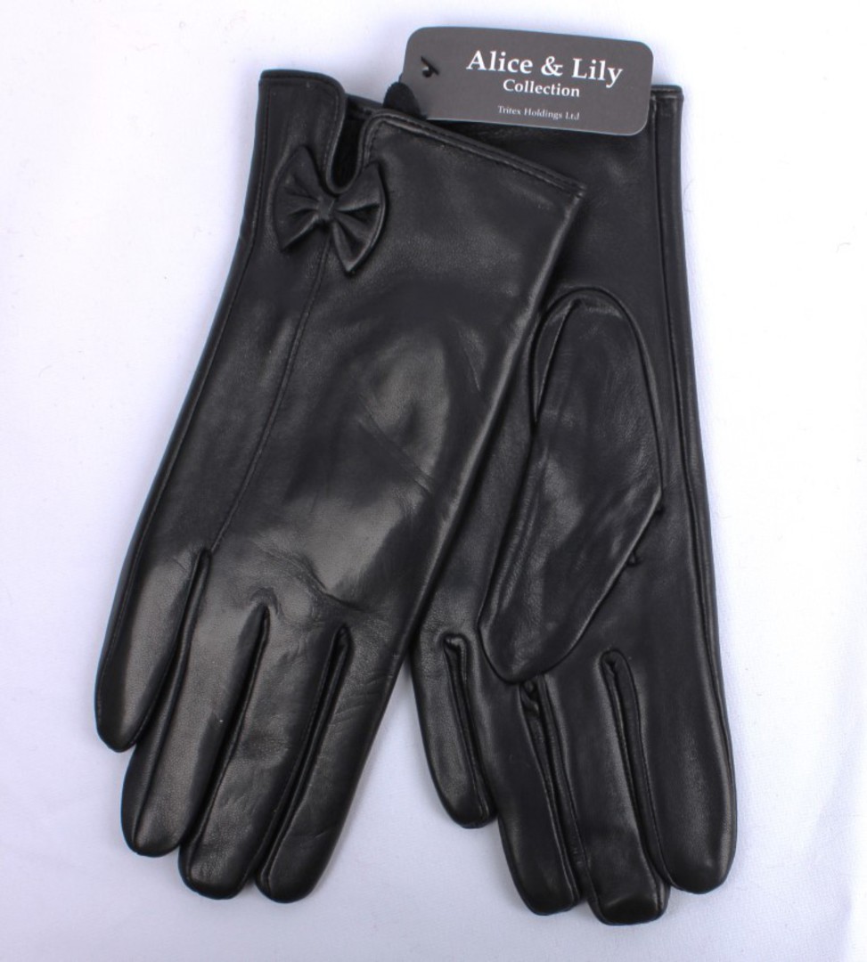 Shackelford fleece lined genuine leather black glove with bow  S/M,L/XL. STYLE:S/LL5064BLK image 0